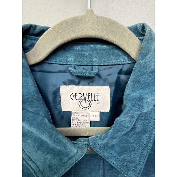 Cervelle Vintage Leather Coat Womens Plus 1X blue button front jacket pockets - Picture 3 of 7